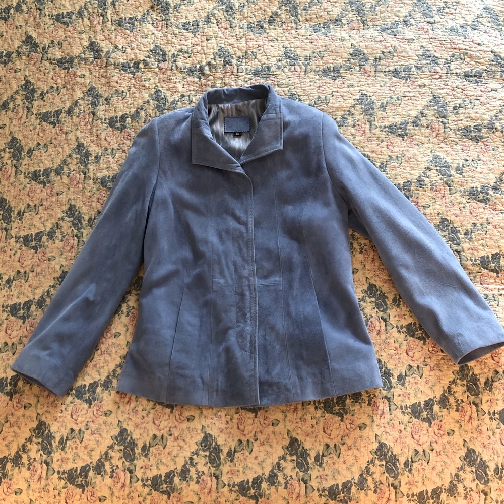 Periwinkle Blue Suede Princess-Seamed Jacket
